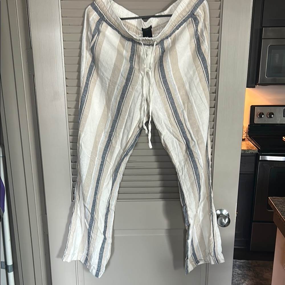 Ann Taylor Blue and Cream Striped Pants